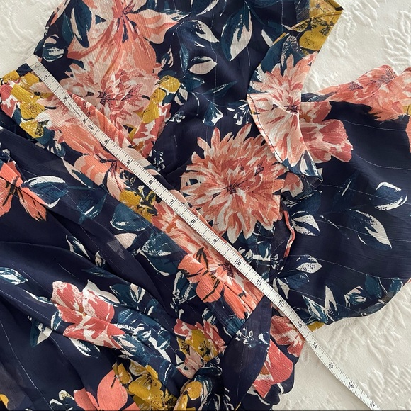 NWOT Lulu’s Stunning Soiree Navy Blue Floral Print Ruched Midi Dress - Picture 13 of 16